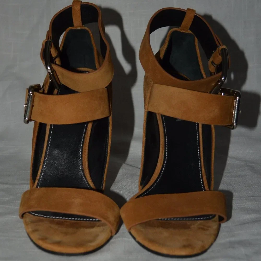 Sz 38 7.5 Premiata Brown Suede Ankle Strap Wedges 4.5
